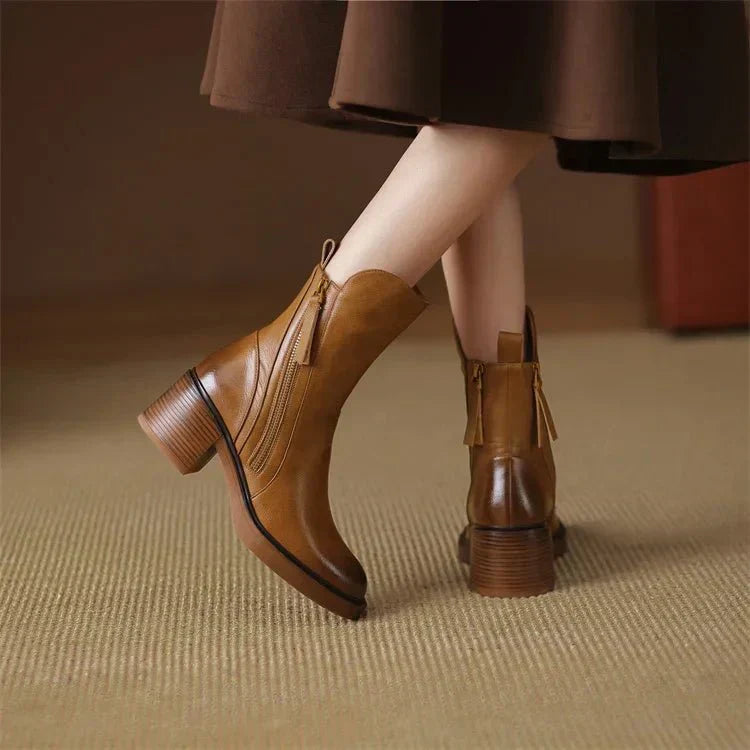 Classic Leather Ankle Boots for Women, Elegant Style with All-Day Comfort