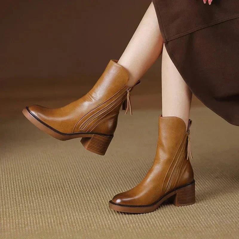 Classic Leather Ankle Boots for Women, Elegant Style with All-Day Comfort