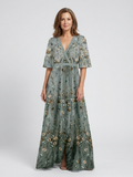 Short sleeve floral maxi dress women V-neck soft breathable comfort