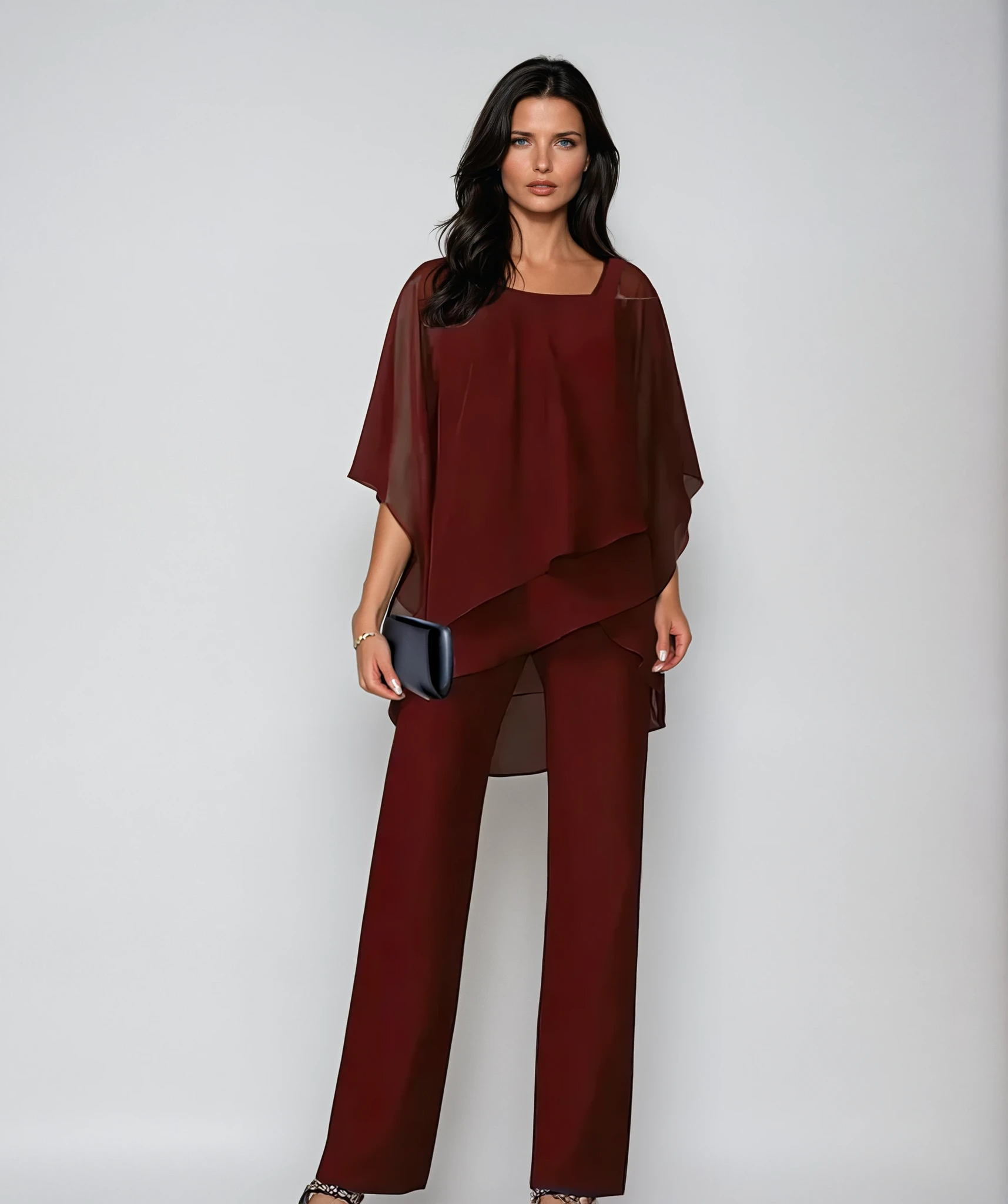 Stylish Two-Piece Set, Layered Design with Feminine Flowing Look