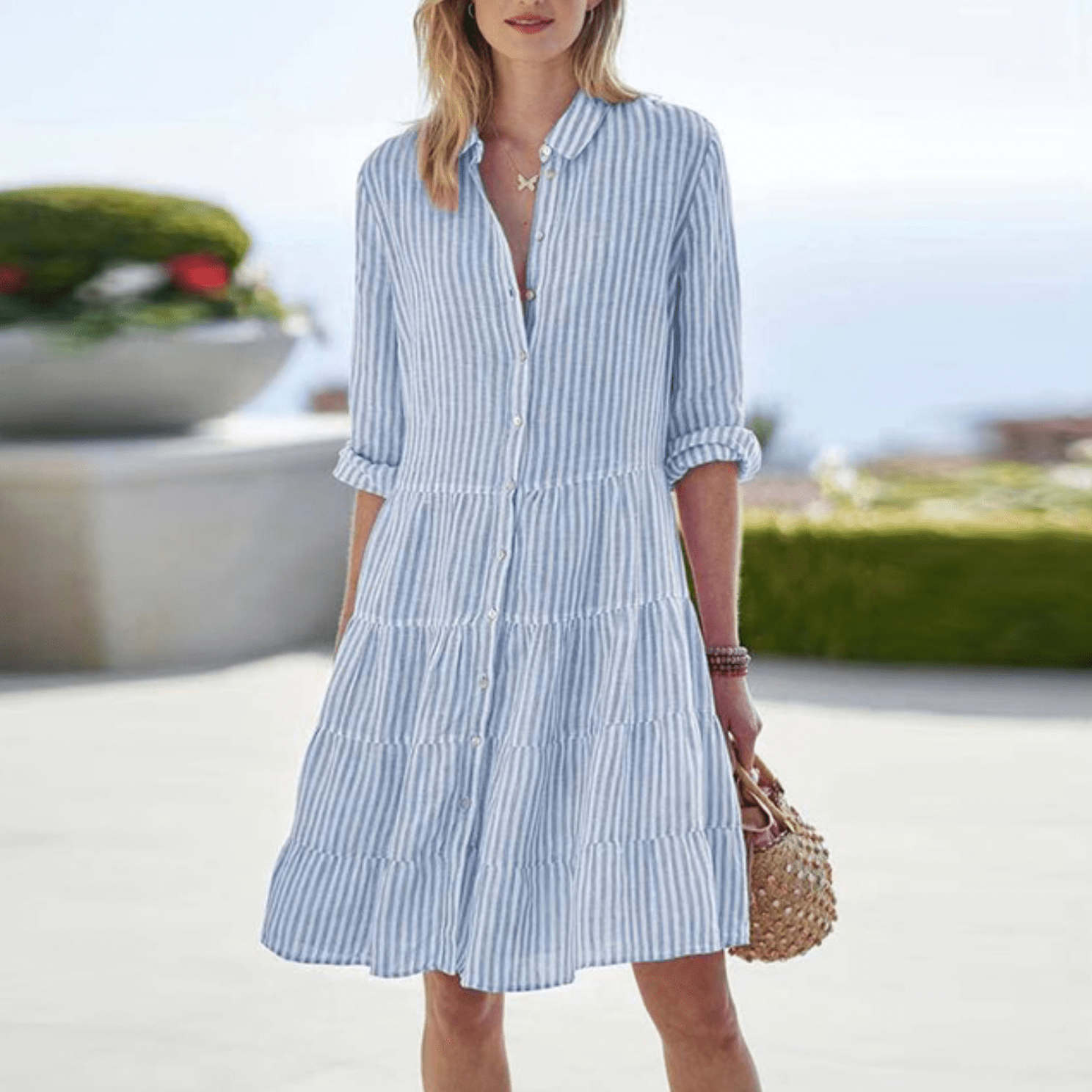 Breezy Striped Midi Dress, Flowy Fit with Soft Lightweight Fabric