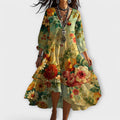 Flowy vintage boho V-neck dress women lightweight summer style